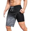 imageMens Swim Trunks with Compression Liner Zipper Cargo Pockets Bathing Suit 9 Inch QuickDry Swimming ShortsGradient Black Grey Leaf