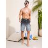 imageMens Swim Trunks with Compression Liner Zipper Cargo Pockets Bathing Suit 9 Inch QuickDry Swimming ShortsGradient Black Grey Leaf
