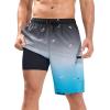 imageMens Swim Trunks with Compression Liner Zipper Cargo Pockets Bathing Suit 9 Inch QuickDry Swimming ShortsGradientblack Blue White