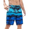 imageMens Swim Trunks with Compression Liner Zipper Cargo Pockets Bathing Suit 9 Inch QuickDry Swimming ShortsGradientblue Coconut Tree