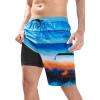 imageMens Swim Trunks with Compression Liner Zipper Cargo Pockets Bathing Suit 9 Inch QuickDry Swimming ShortsGradientblue Orange