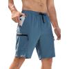 imageMens Swim Trunks with Compression Liner Zipper Cargo Pockets Bathing Suit 9 Inch QuickDry Swimming ShortsGrey Blue