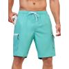 imageMens Swim Trunks with Compression Liner Zipper Cargo Pockets Bathing Suit 9 Inch QuickDry Swimming ShortsLake Green