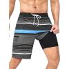 imageMens Swim Trunks with Compression Liner Zipper Cargo Pockets Bathing Suit 9 Inch QuickDry Swimming ShortsStripesblack Blue Grey