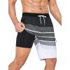 imageMens Swim Trunks with Compression Liner Zipper Cargo Pockets Bathing Suit 9 Inch QuickDry Swimming ShortsStripesblack Grey White