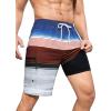 imageMens Swim Trunks with Compression Liner Zipper Cargo Pockets Bathing Suit 9 Inch QuickDry Swimming ShortsStripesblue Red White
