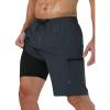 imageMens Swim Trunks with Compression Liner Zipper Cargo Pockets Bathing Suit 9 Inch QuickDry Swimming ShortsDark Grey