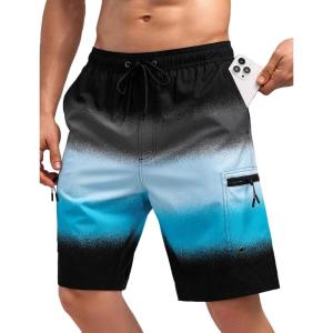 imageMens Swim Trunks with Compression Liner Zipper Cargo Pockets Bathing Suit 9 Inch QuickDry Swimming ShortsGradientblack  Blue