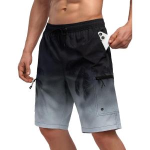 imageMens Swim Trunks with Compression Liner Zipper Cargo Pockets Bathing Suit 9 Inch QuickDry Swimming ShortsGradientblack  Grey