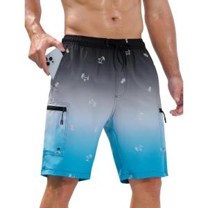imageMens Swim Trunks with Compression Liner Zipper Cargo Pockets Bathing Suit 9 Inch QuickDry Swimming ShortsGradientblack Blue White