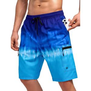 imageMens Swim Trunks with Compression Liner Zipper Cargo Pockets Bathing Suit 9 Inch QuickDry Swimming ShortsGradientblue