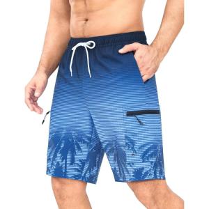 imageMens Swim Trunks with Compression Liner Zipper Cargo Pockets Bathing Suit 9 Inch QuickDry Swimming ShortsGradientblue Coconut