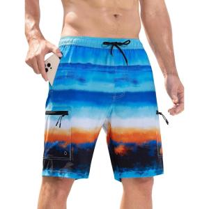 imageMens Swim Trunks with Compression Liner Zipper Cargo Pockets Bathing Suit 9 Inch QuickDry Swimming ShortsGradientblue Orange