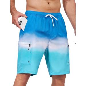 imageMens Swim Trunks with Compression Liner Zipper Cargo Pockets Bathing Suit 9 Inch QuickDry Swimming ShortsGradientblue White