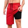 imageSILKWORLD Running Shorts for Men Quick Dry 9 Inch Basketball Athletic Shorts 2 in 1 Gym Workout Shorts with PocketsWine Red