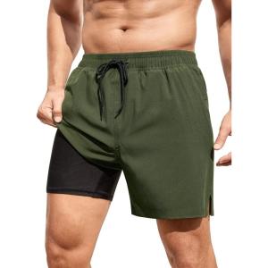 imageSILKWORLD Mens Swim Trunks Quick Dry Bathing Suits 6 Inch Swimming Shorts with Compression Liner and Zipper PocketsArmy Green
