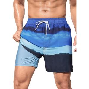 imageSILKWORLD Mens Swim Trunks Quick Dry Bathing Suits 6 Inch Swimming Shorts with Compression Liner and Zipper PocketsBlue Gradient
