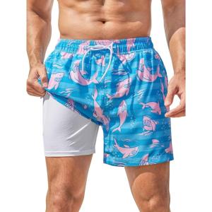 imageSILKWORLD Mens Swim Trunks Quick Dry Bathing Suits 6 Inch Swimming Shorts with Compression Liner and Zipper PocketsBlue Pink Fish