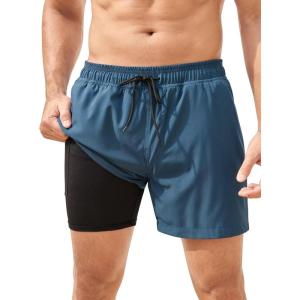 imageSILKWORLD Mens Swim Trunks Quick Dry Bathing Suits 6 Inch Swimming Shorts with Compression Liner and Zipper PocketsCopenhagen Blue