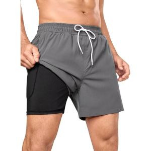 imageSILKWORLD Mens Swim Trunks Quick Dry Bathing Suits 6 Inch Swimming Shorts with Compression Liner and Zipper PocketsDark Grey
