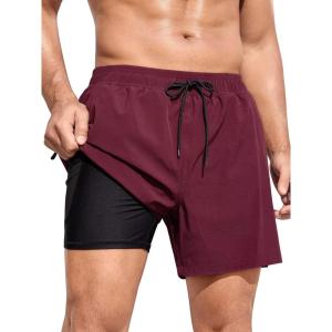 imageSILKWORLD Mens Swim Trunks Quick Dry Bathing Suits 6 Inch Swimming Shorts with Compression Liner and Zipper PocketsDark Red
