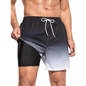 imageSILKWORLD Mens Swim Trunks Quick Dry Bathing Suits 6 Inch Swimming Shorts with Compression Liner and Zipper PocketsGradientblack