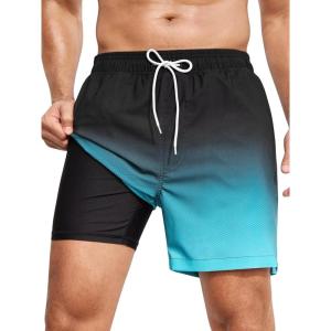 imageSILKWORLD Mens Swim Trunks Quick Dry Bathing Suits 6 Inch Swimming Shorts with Compression Liner and Zipper PocketsGradientblue