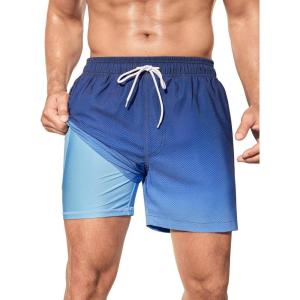 imageSILKWORLD Mens Swim Trunks Quick Dry Bathing Suits 6 Inch Swimming Shorts with Compression Liner and Zipper PocketsGradientblue Stripe