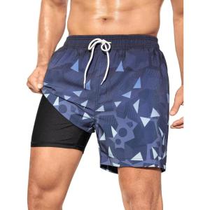 imageSILKWORLD Mens Swim Trunks Quick Dry Bathing Suits 6 Inch Swimming Shorts with Compression Liner and Zipper PocketsGradientnavy Blue