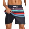 imageSILKWORLD Mens Swim Trunks with Compression Liner 2 in 1 Quick Dry Bathing Suit Beach Shorts with Zipper PocketsBlack Grey Stripes