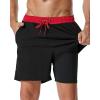 imageSILKWORLD Mens Swim Trunks with Compression Liner 2 in 1 Quick Dry Bathing Suit Beach Shorts with Zipper PocketsBlackred Waistband