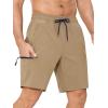 image:imageSILKWORLD Mens Swim Trunks with Compression Liner Quick Dry 9 Bathing Suit Summer Beach Swimming Shorts with Zip PocketsA07khaki