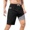 image:imageSILKWORLD Mens Swim Trunks with Compression Liner 9 Swimming Trunk 2 in 1 Beach Quick Dry Shorts with Zipper PocketA0 Black