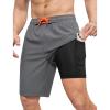 image:imageSILKWORLD Mens Swim Trunks with Compression Liner 9 Swimming Trunk 2 in 1 Beach Quick Dry Shorts with Zipper PocketDark Grey