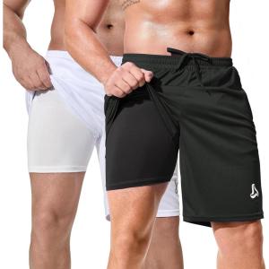 image:imageSILKWORLD Mens Athletic Basketball Shorts  10 Mesh Cool Dry Gym Workout Shorts with Liner and Zipper Pockets2pcsBlackwhite