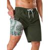 image:imageSILKWORLD Mens Swim Trunks with Compression Liner 9 Stretch Beach Shorts Quick Dry Bathing Suits with Zipper PocketsArmy Green Totem