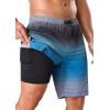 image:imageSILKWORLD Mens Swim Trunks with Compression Liner 9 Stretch Beach Shorts Quick Dry Bathing Suits with Zipper PocketsGrey Blue