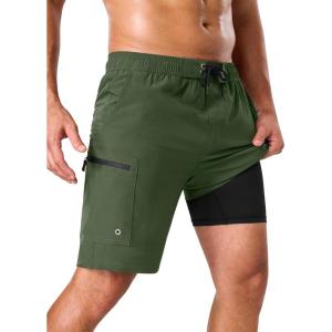 image:imageSILKWORLD Mens Swim Trunks Compression Lined Swimming Shorts 9 QuickDry Bathing Suits with Zipper Cargo PocketsArmy Green