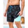 image:imageSILKWORLD Mens Swim Trunks with Compression Liner 2 in 1 Quick Dry Bathing Suit 7 Inch Swim Shorts with Zipper PocketsBlack Blue Dinosaur