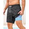 image:imageSILKWORLD Mens Swim Trunks with Compression Liner 2 in 1 Quick Dry Bathing Suit 7 Inch Swim Shorts with Zipper PocketsBlack Totem