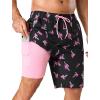 image:imageSILKWORLD Mens Swim Trunks with Compression Liner 9 Quick Dry Bathing Suit Long Swimming Shorts with Cargo PocketsBlack With Pink Palms