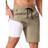 image:imageSILKWORLD Mens Swim Trunks with Compression Liner 9 Quick Dry Bathing Suit Long Swimming Shorts with Cargo PocketsKhaki