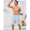 image:imageSILKWORLD Mens Swim Trunks with Compression Liner 9 Quick Dry Bathing Suit Long Swimming Shorts with Cargo PocketsLight Blue Stripes