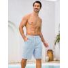 image:imageSILKWORLD Mens Swim Trunks with Compression Liner 9 Quick Dry Bathing Suit Long Swimming Shorts with Cargo PocketsLight Blue Stripes