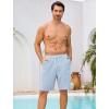 image:imageSILKWORLD Mens Swim Trunks with Compression Liner 9 Quick Dry Bathing Suit Long Swimming Shorts with Cargo PocketsLight Blue Stripes
