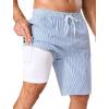 image:imageSILKWORLD Mens Swim Trunks with Compression Liner 9 Quick Dry Bathing Suit Long Swimming Shorts with Cargo PocketsLight Blue Stripes