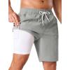 image:imageSILKWORLD Mens Swim Trunks with Compression Liner 9 Quick Dry Bathing Suit Long Swimming Shorts with Cargo PocketsLight Grey