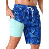 image:imageSILKWORLD Mens Swim Trunks with Compression Liner 9 Quick Dry Bathing Suit Long Swimming Shorts with Cargo PocketsNavy Leaf Print