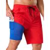 image:imageSILKWORLD Mens Swim Trunks with Compression Liner 9 Quick Dry Bathing Suit Long Swimming Shorts with Cargo PocketsRed