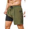 image:imageSILKWORLD Mens Swim Trunks 6 Quick Dry Bathing Suit Beach Swimming Shorts with Compression Liner and Zipper PocketsArmy Green